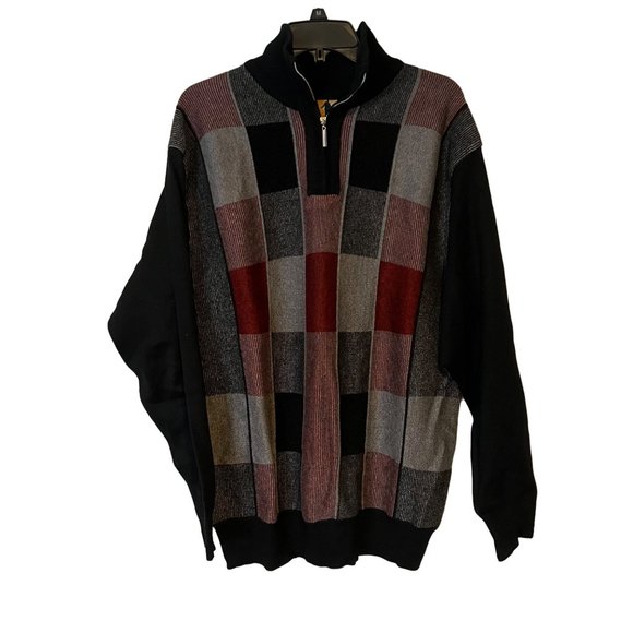 Steve Harvey Knit Sweater Mens Medium 1/4 Zip High Color Geometric Square Silk B - Picture 1 of 8